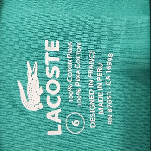 Lacoste men’s green v-neck t-shirt Size 6 (XL) - Picture 4 of 7